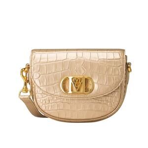 MCM Mode Travia Crossbody Bag Gold Croco Embossed with 24K Gold Plated Logo NWT